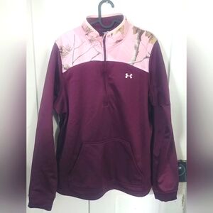 Under Armour Women's Real Tree Pink Camo Maroon 1/2 Zip Pullover Size XL (A)